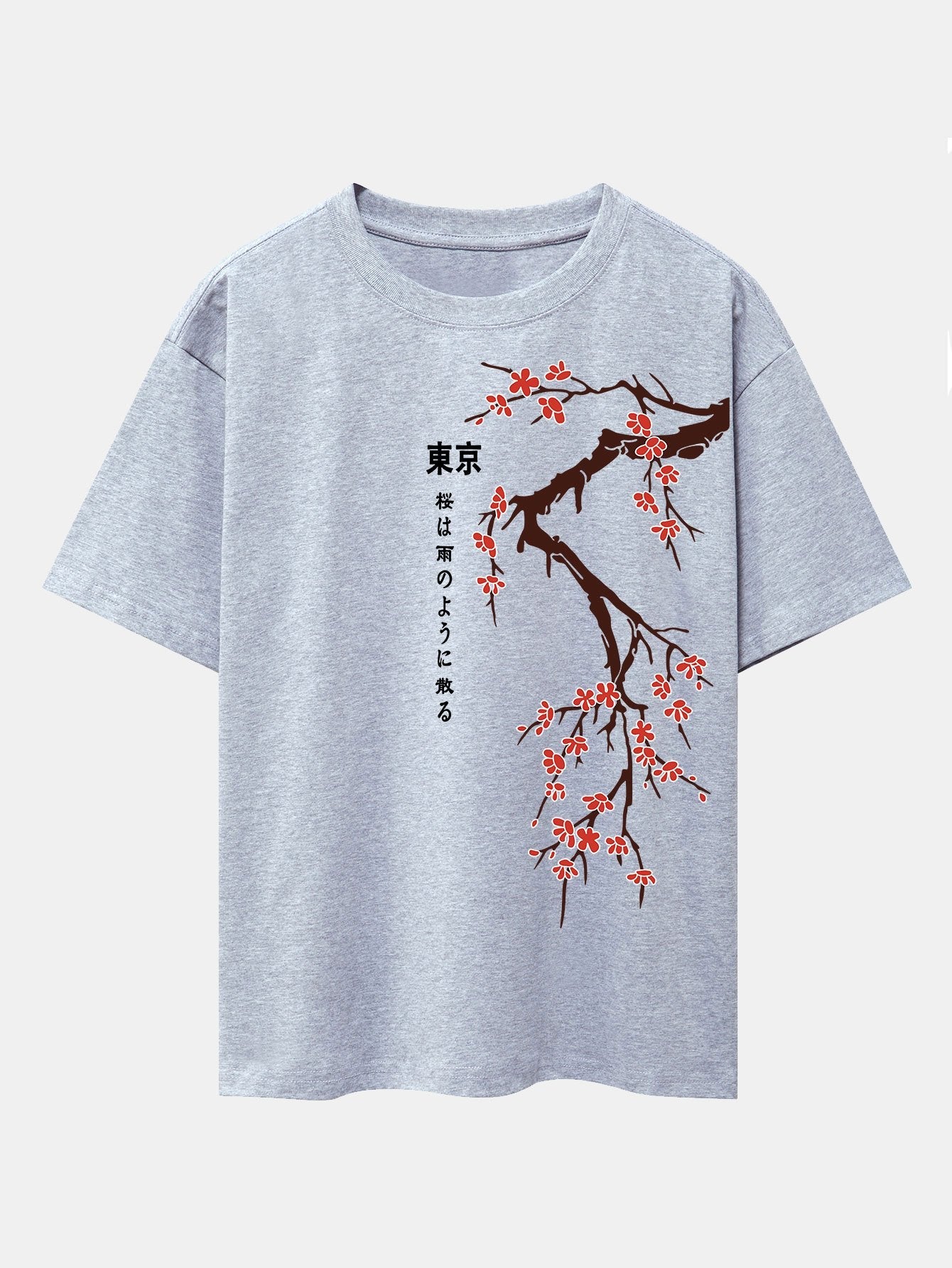 Tokyo Japanese Cherry Blossoms Print Drop Shoulder Oversize T-Shirt