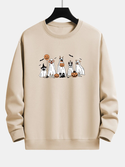 Sweat-shirt coupe décontractée à imprimé chien d'Halloween déguisé en fantôme