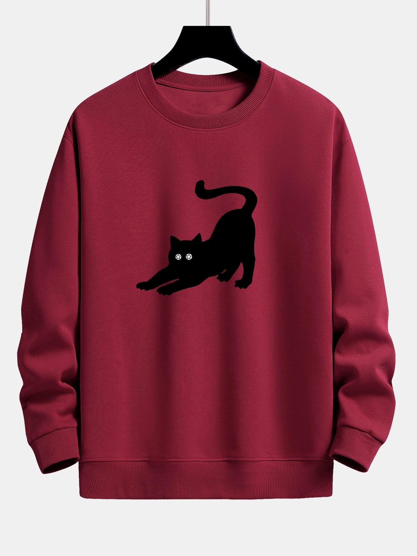 Sweat-shirt coupe décontractée à imprimé chat noir