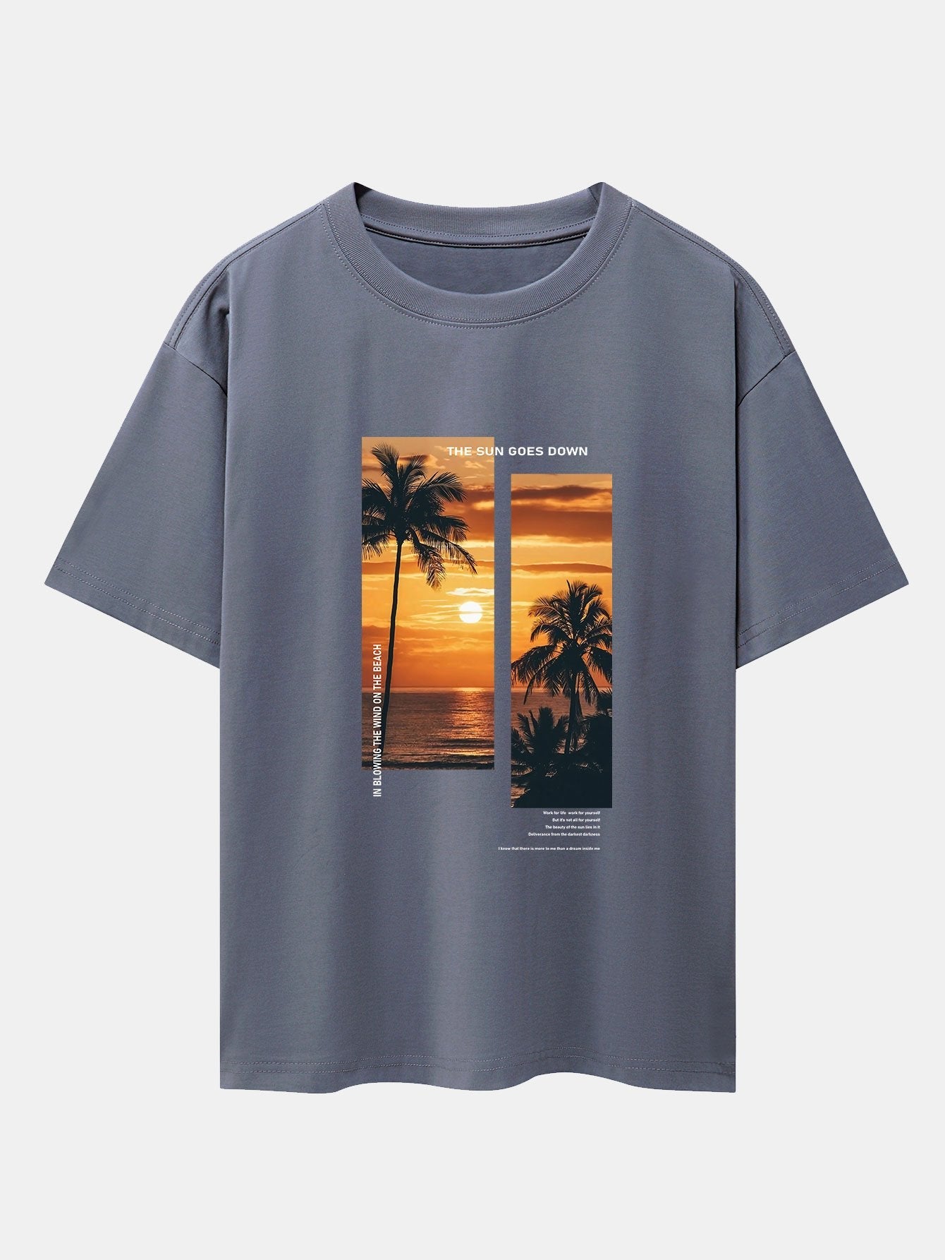 Palm Trees Beach Landscape Slogan Print Drop Shoulder Oversize T-Shirt