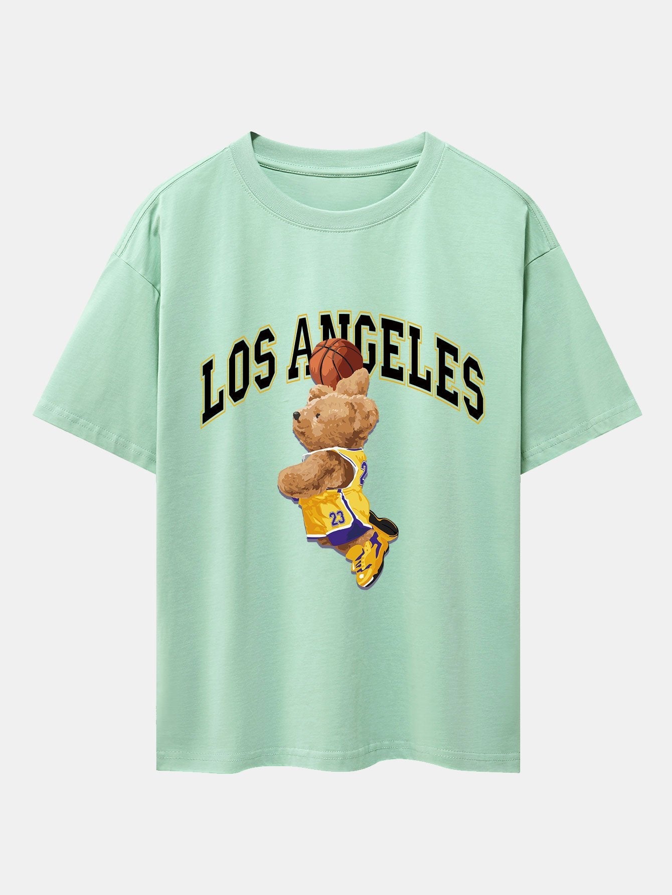 Los Angeles Basketball Bear Print Drop Shoulder Oversize T-Shirt