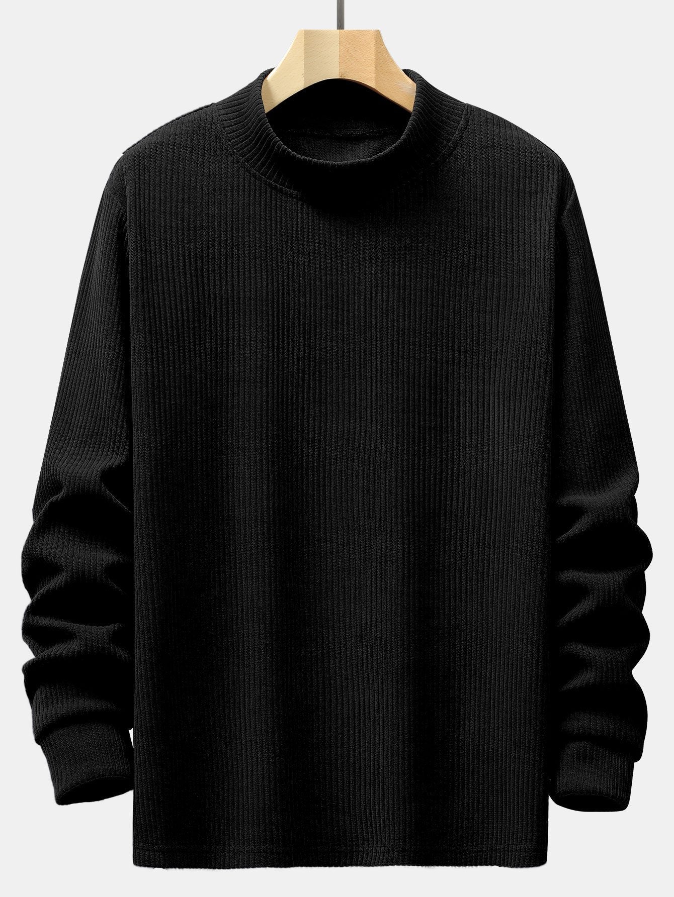 Long Sleeve Muscle Fit Knit Ribbed Mock Neck T-Shirt