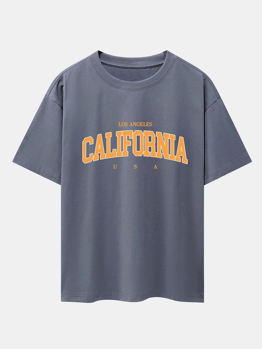 Los Angeles California Print Drop Shoulder Oversize T-Shirt