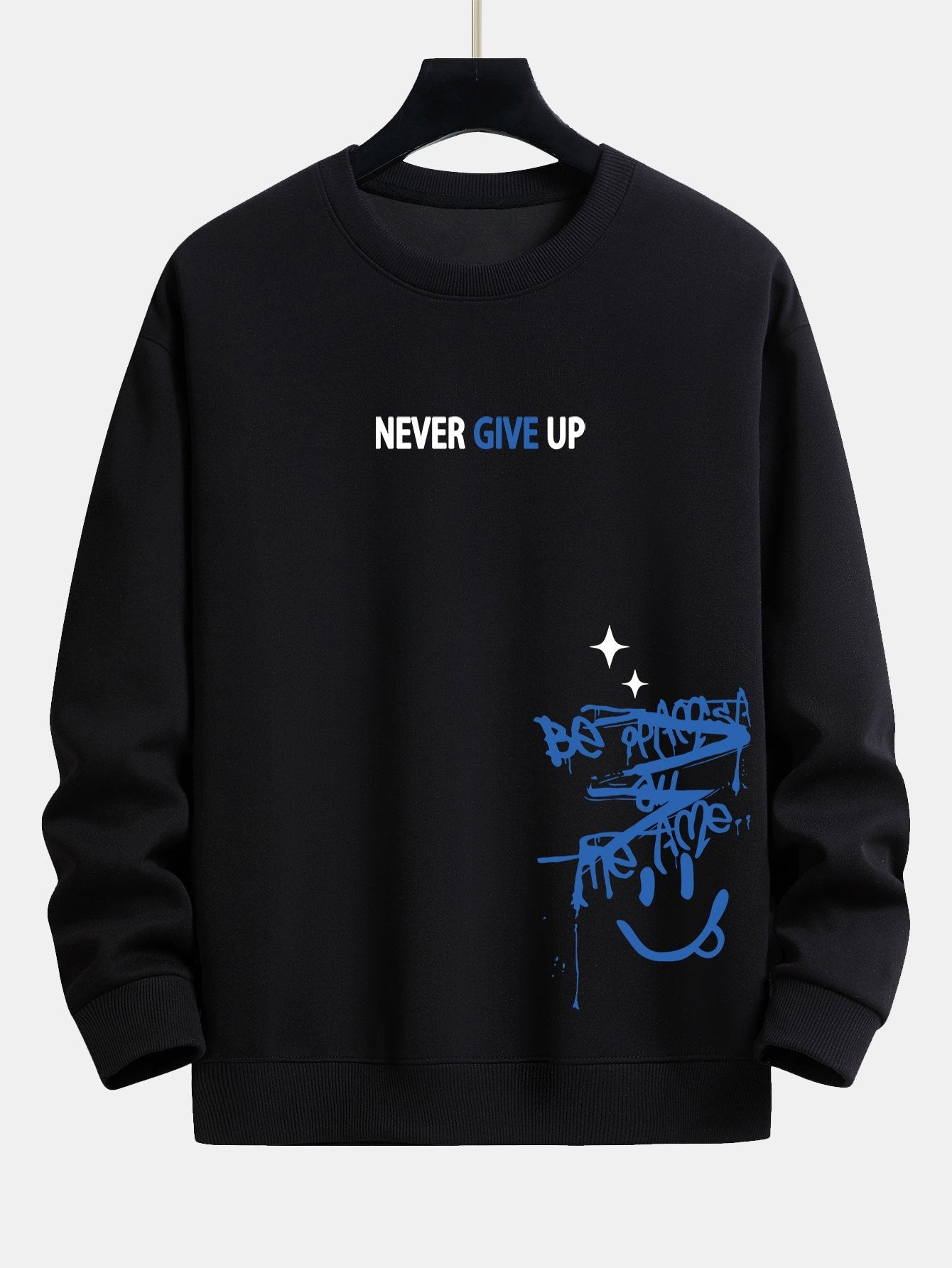 Sweat-shirt coupe décontractée à imprimé visage souriant Never Give Up