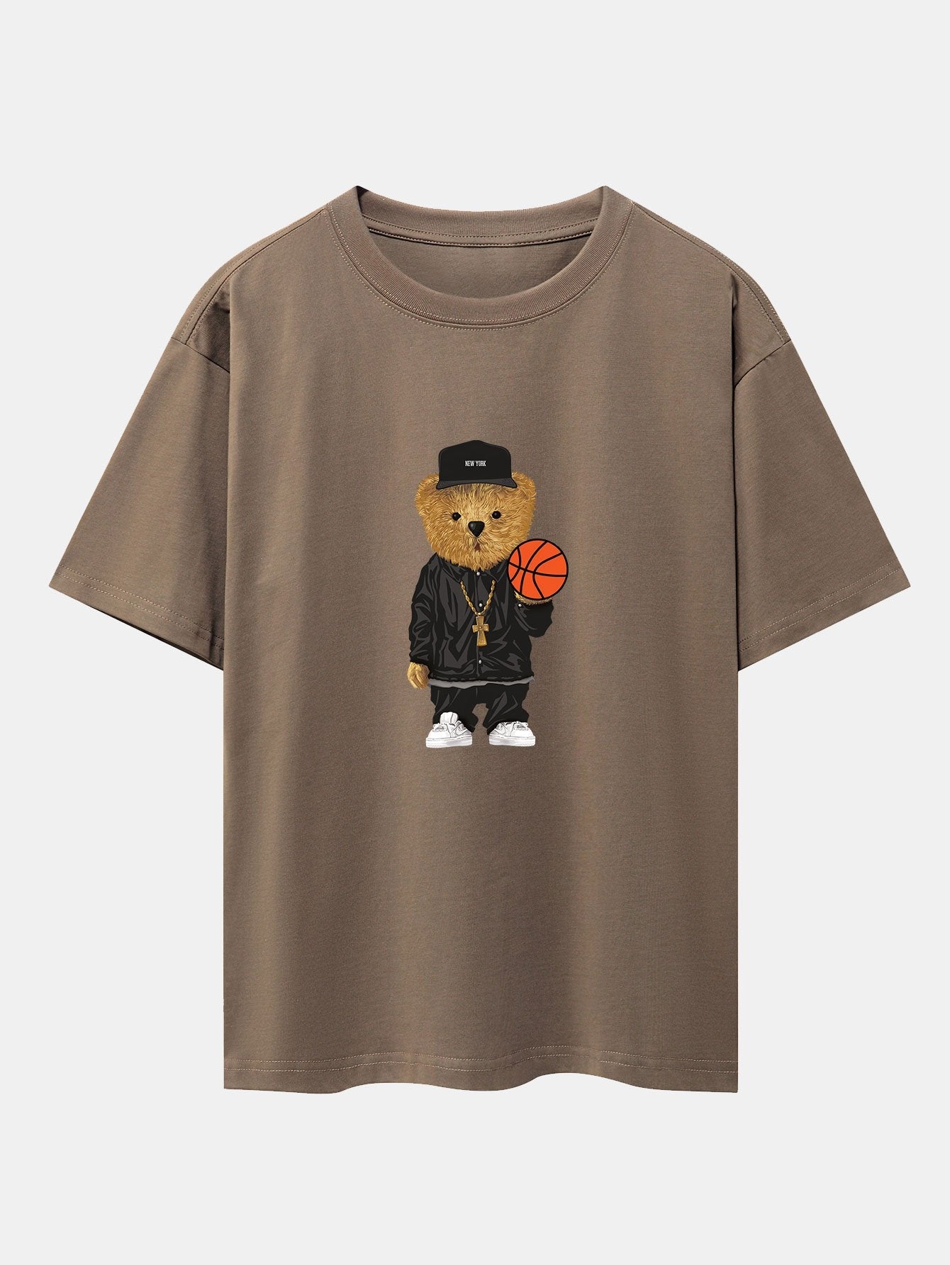 Basketball Bear Print Drop Shoulder Oversize T-Shirt