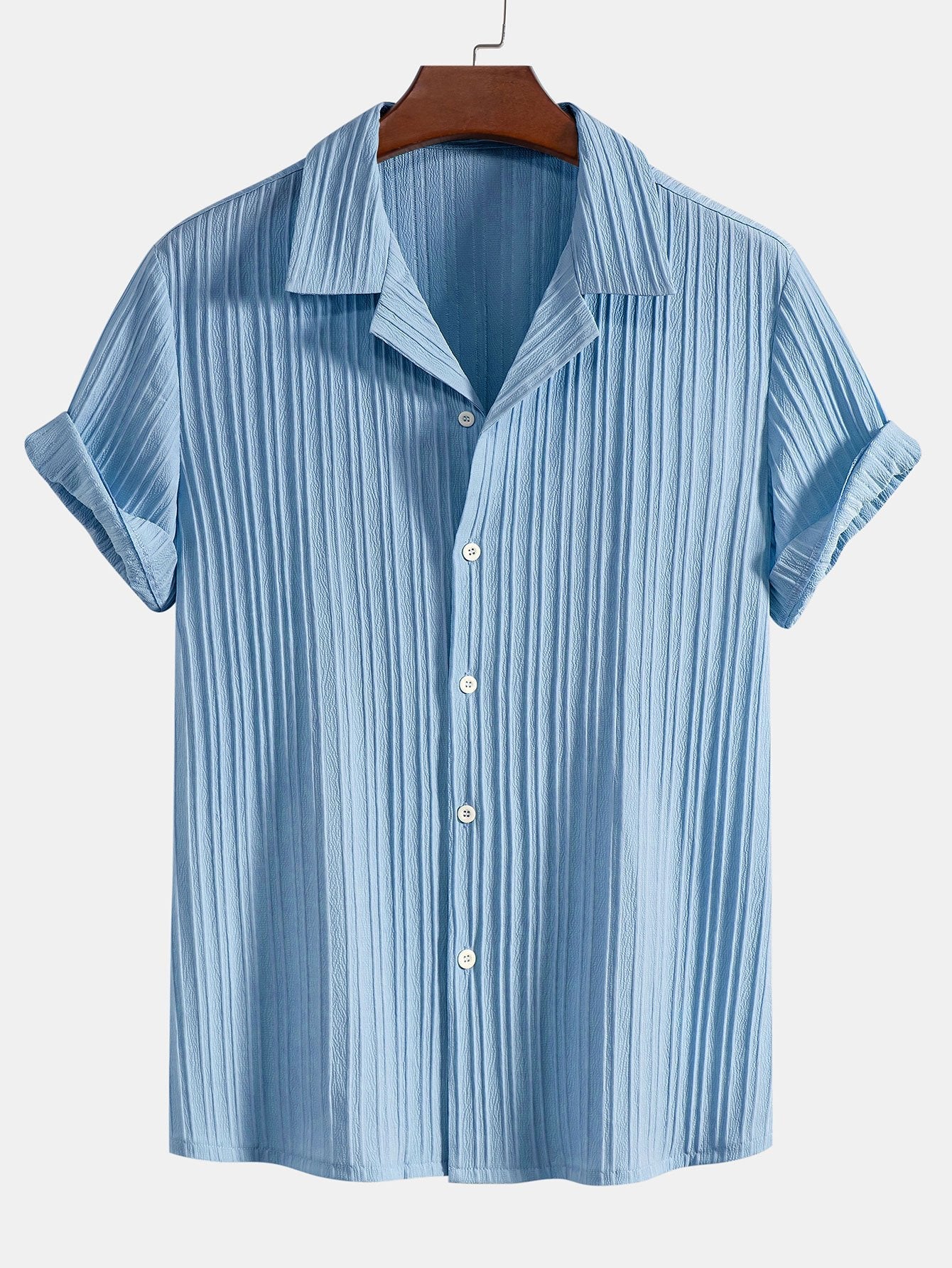 Chemise col cubain en jacquard rayé