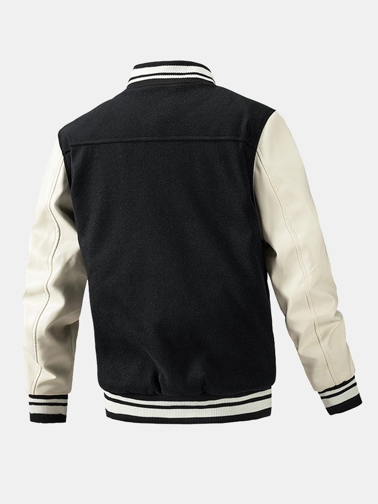 Contrast Wool Look PU Baseball Jacket