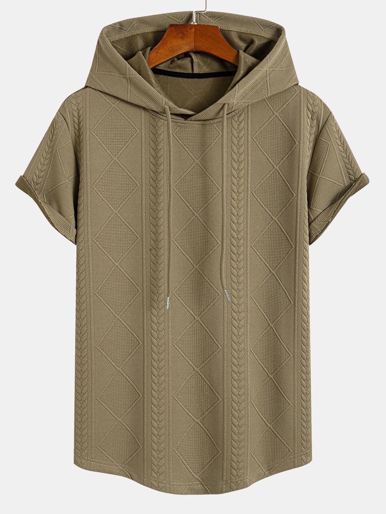 Geometry Jacquard Hooded Arc Hem T-Shirt