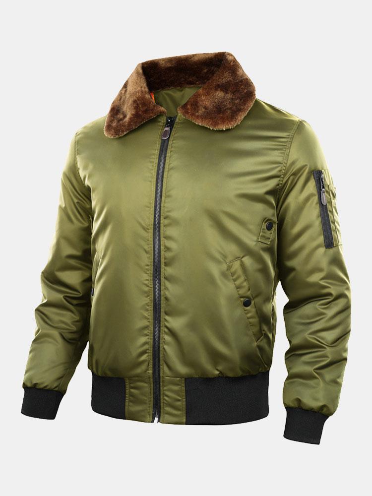 Quilted Lined Bomber Jacket With Faux Fur Collar