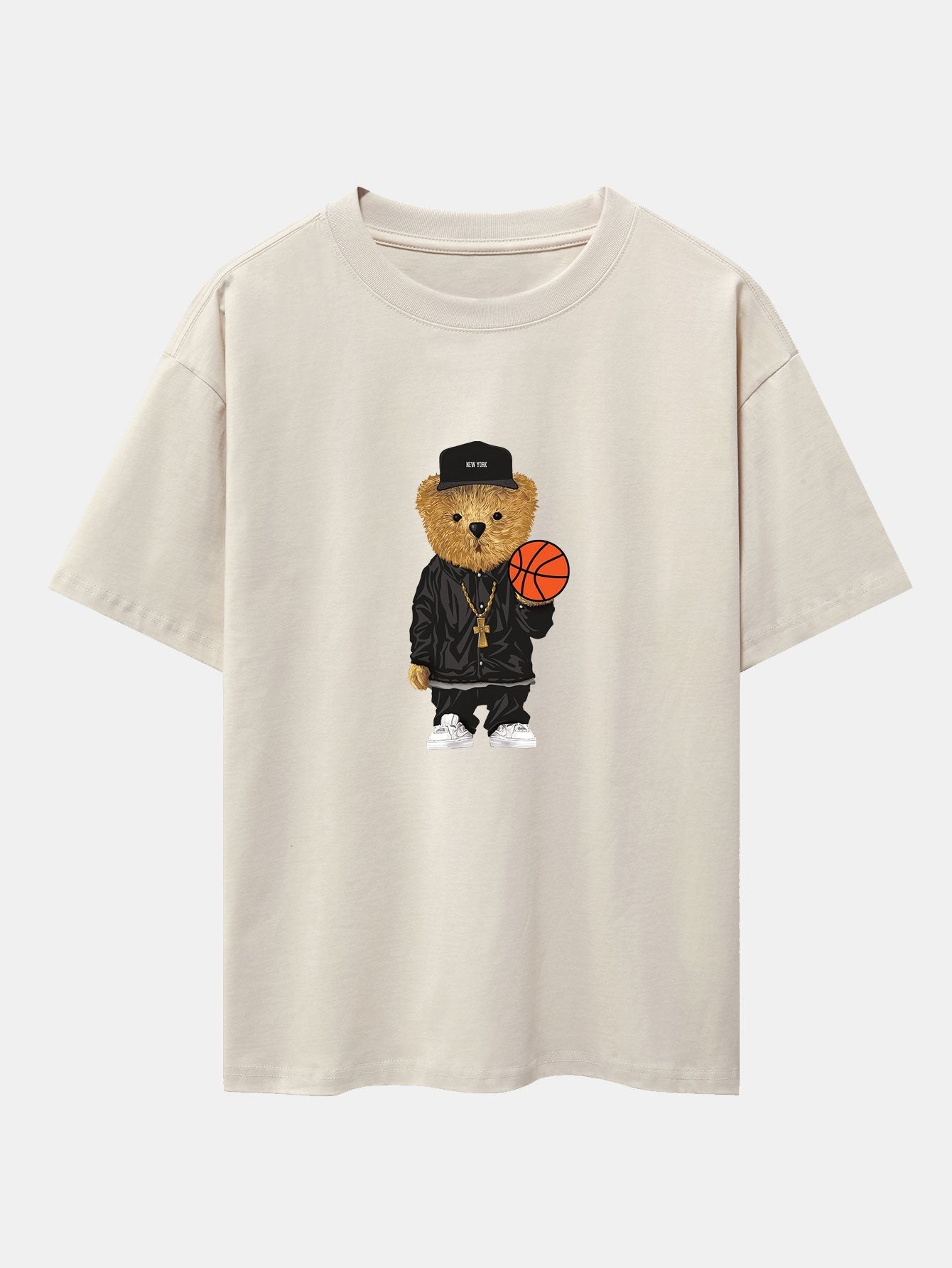 Basketball Bear Print Drop Shoulder Oversize T-Shirt