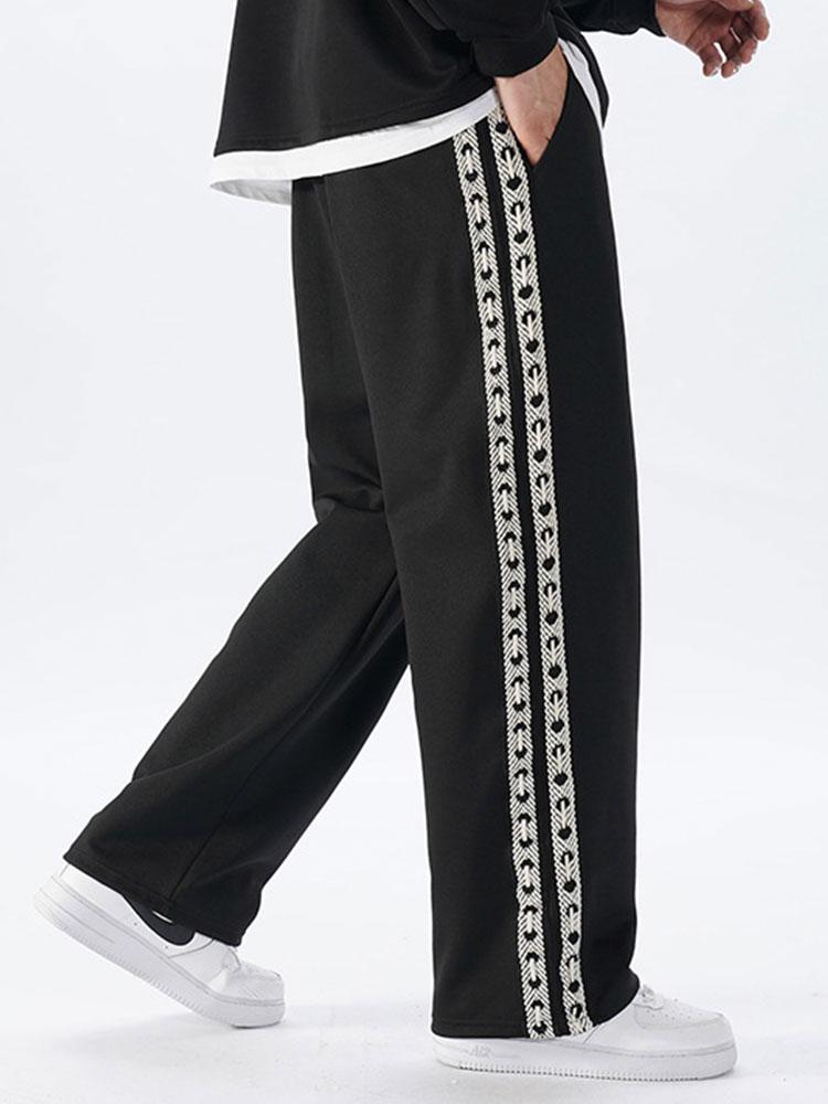 Side Webbing Panel Relax Fit Straight Leg Trousers