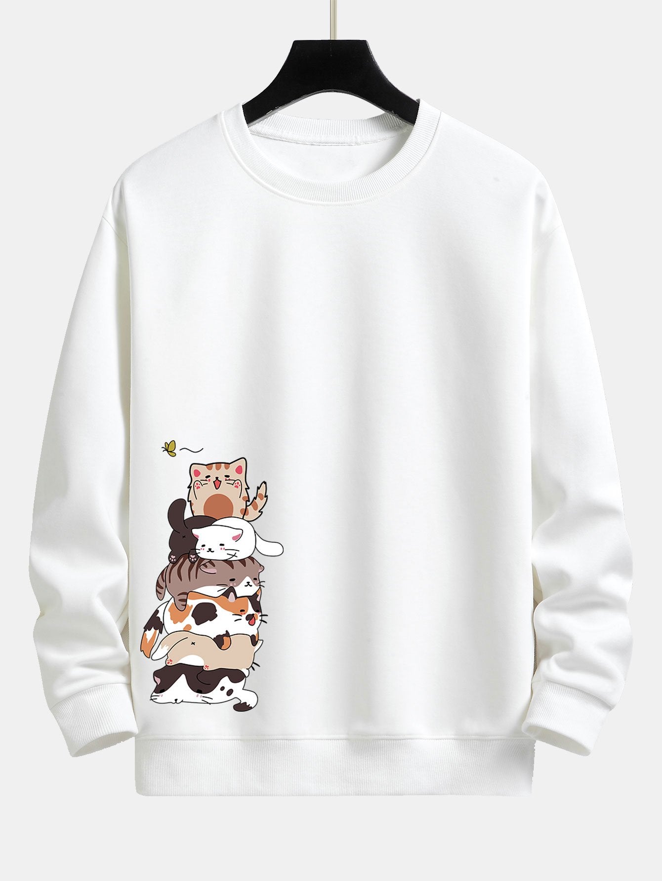 Sweat-shirt coupe décontractée à imprimé chat de dessin animé