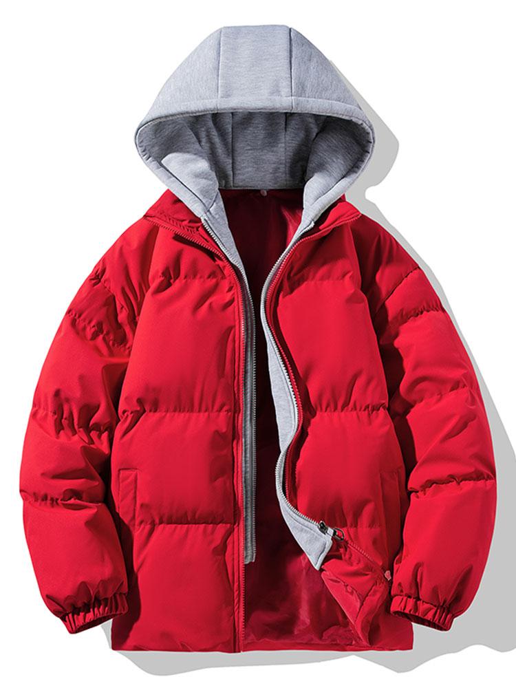 Contrast Detachable Hooded Puffer Coat