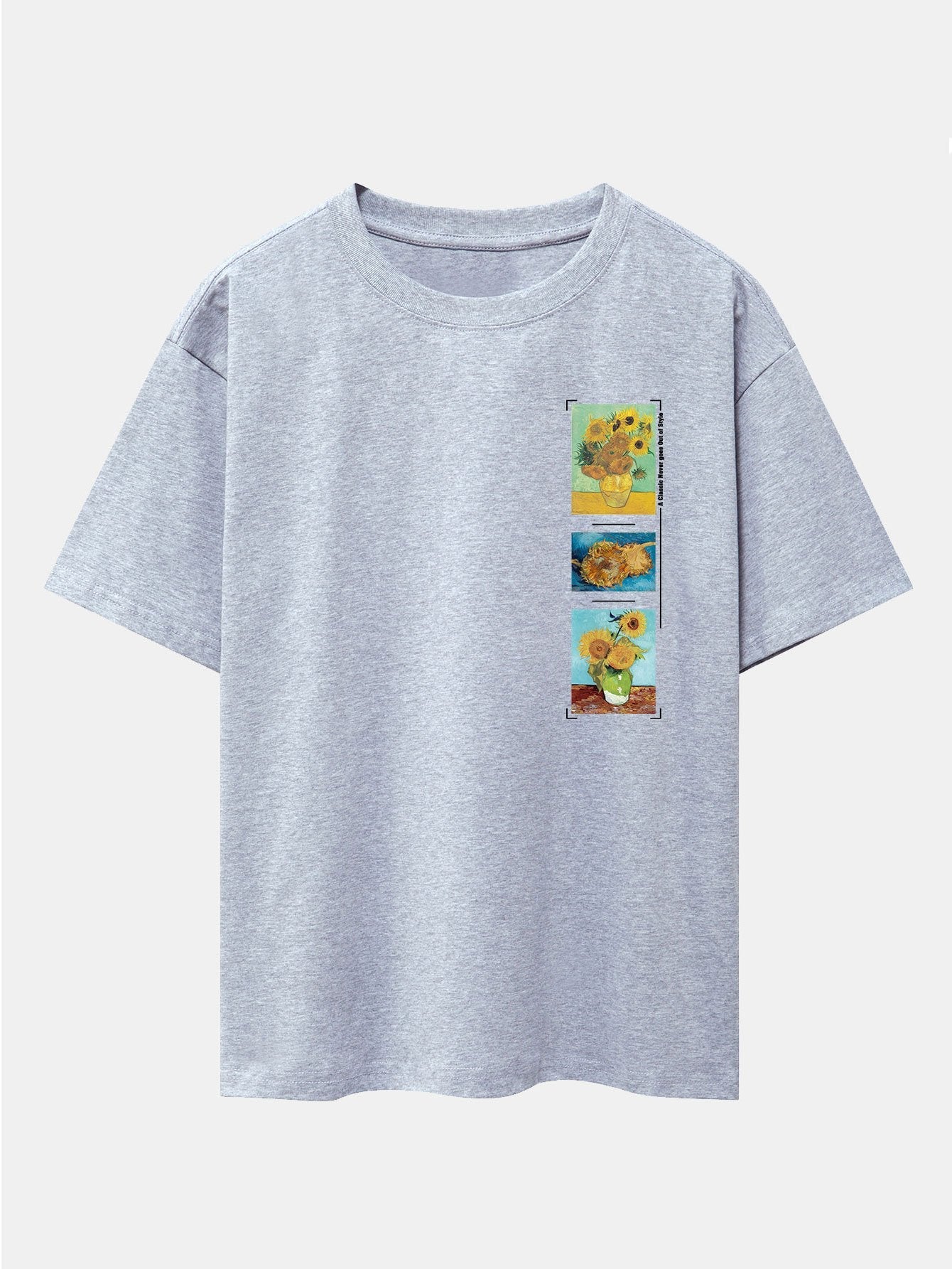 Sunflower Oil Painting Print Drop Shoulder Oversize T-Shirt