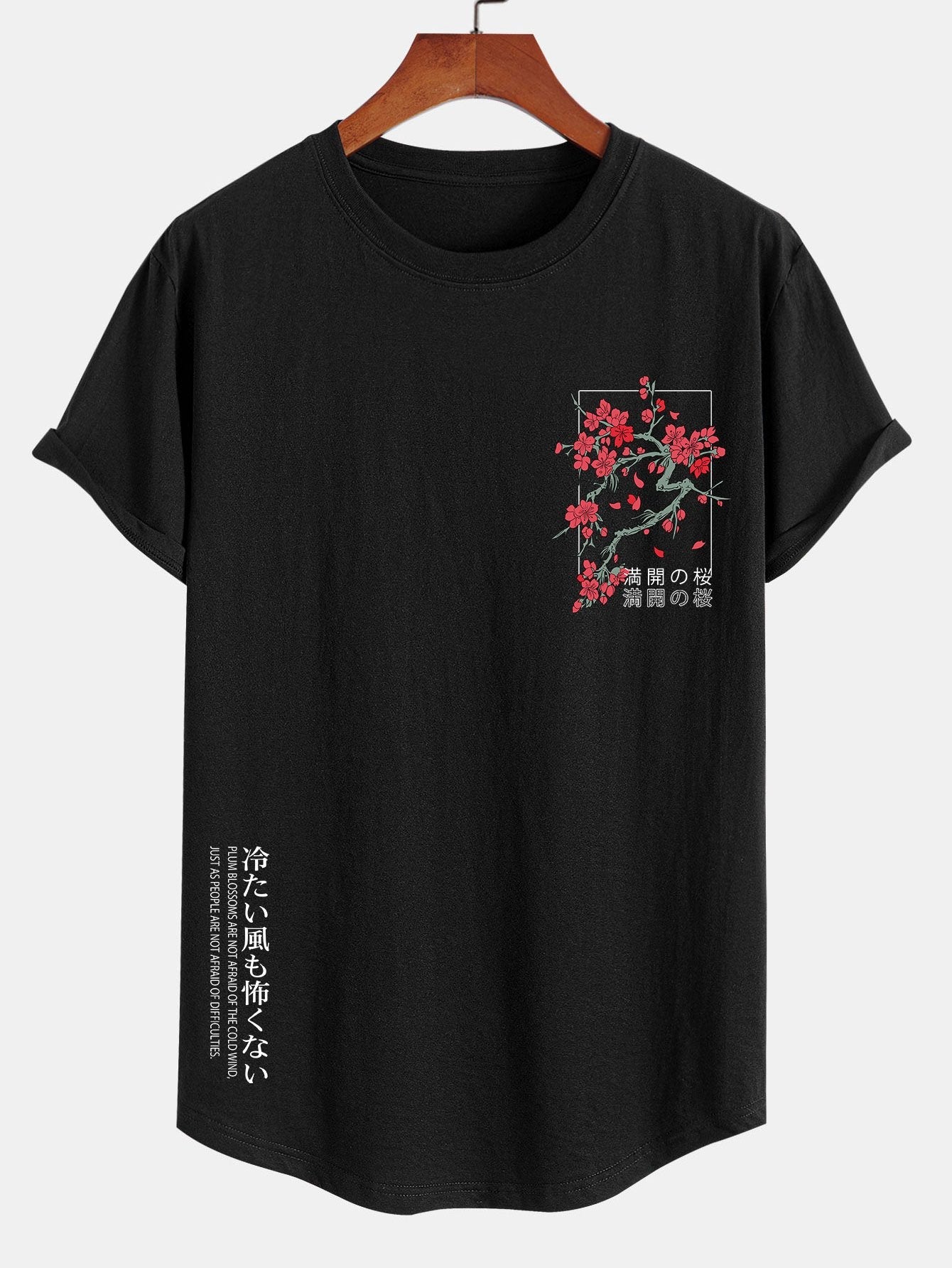 Cherry Blossom Slogan Print Cotton Arc Hem T-Shirt