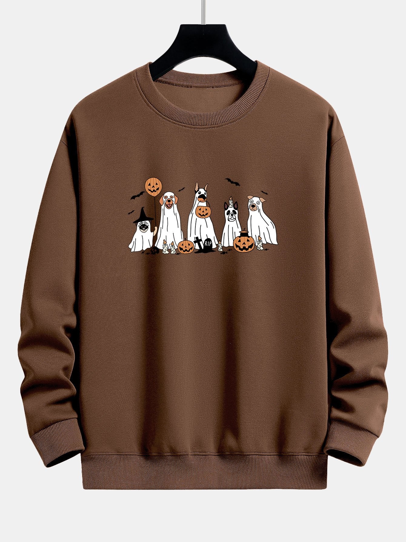 Sweat-shirt coupe décontractée à imprimé chien d'Halloween déguisé en fantôme