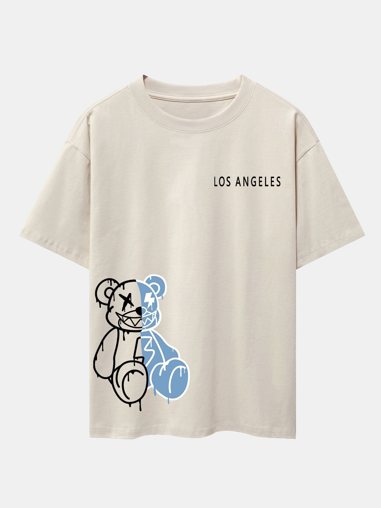 Los Angeles Dissolving Bear Print Drop Shoulder Oversize T-Shirt