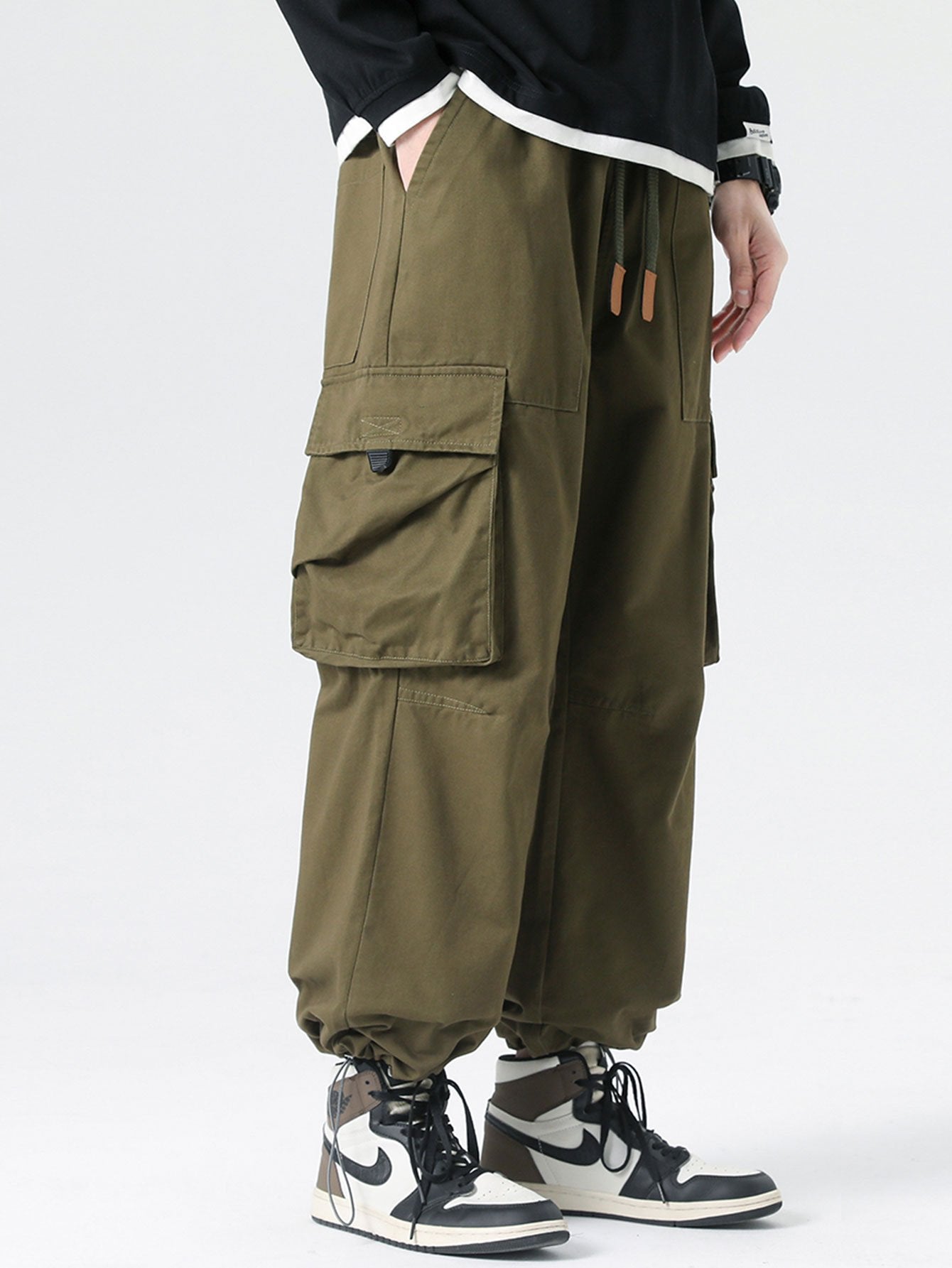 Elastic Drawstring Cuff Parachute Cargo Pants