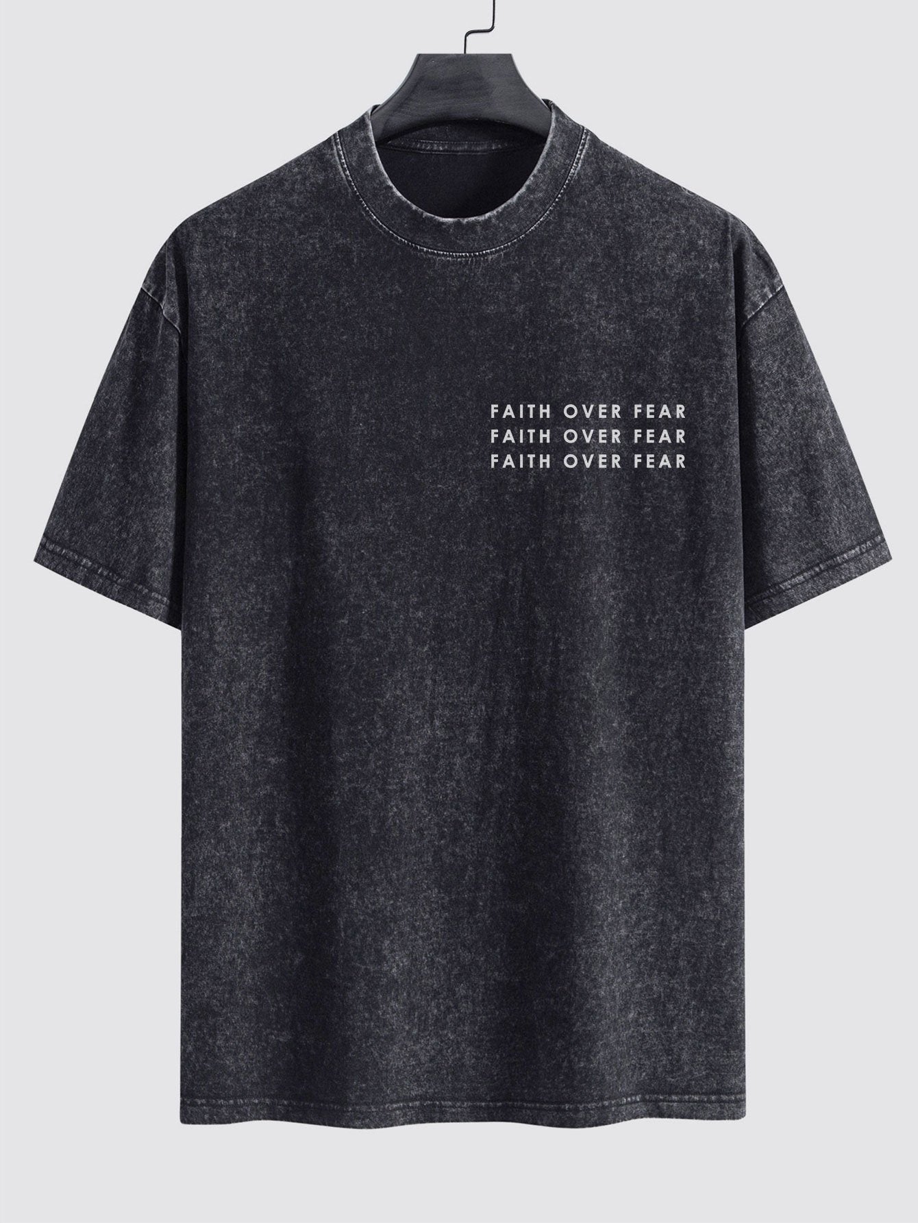 Slogan Print Washed Distressed Drop Shoulder T-Shirt