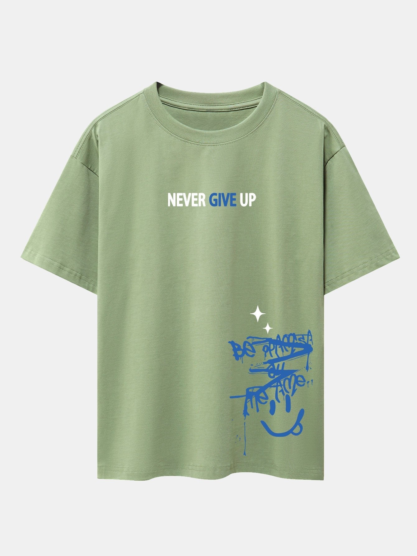 Never Give Up Smiley Face Print Drop Shoulder Oversize T-Shirt