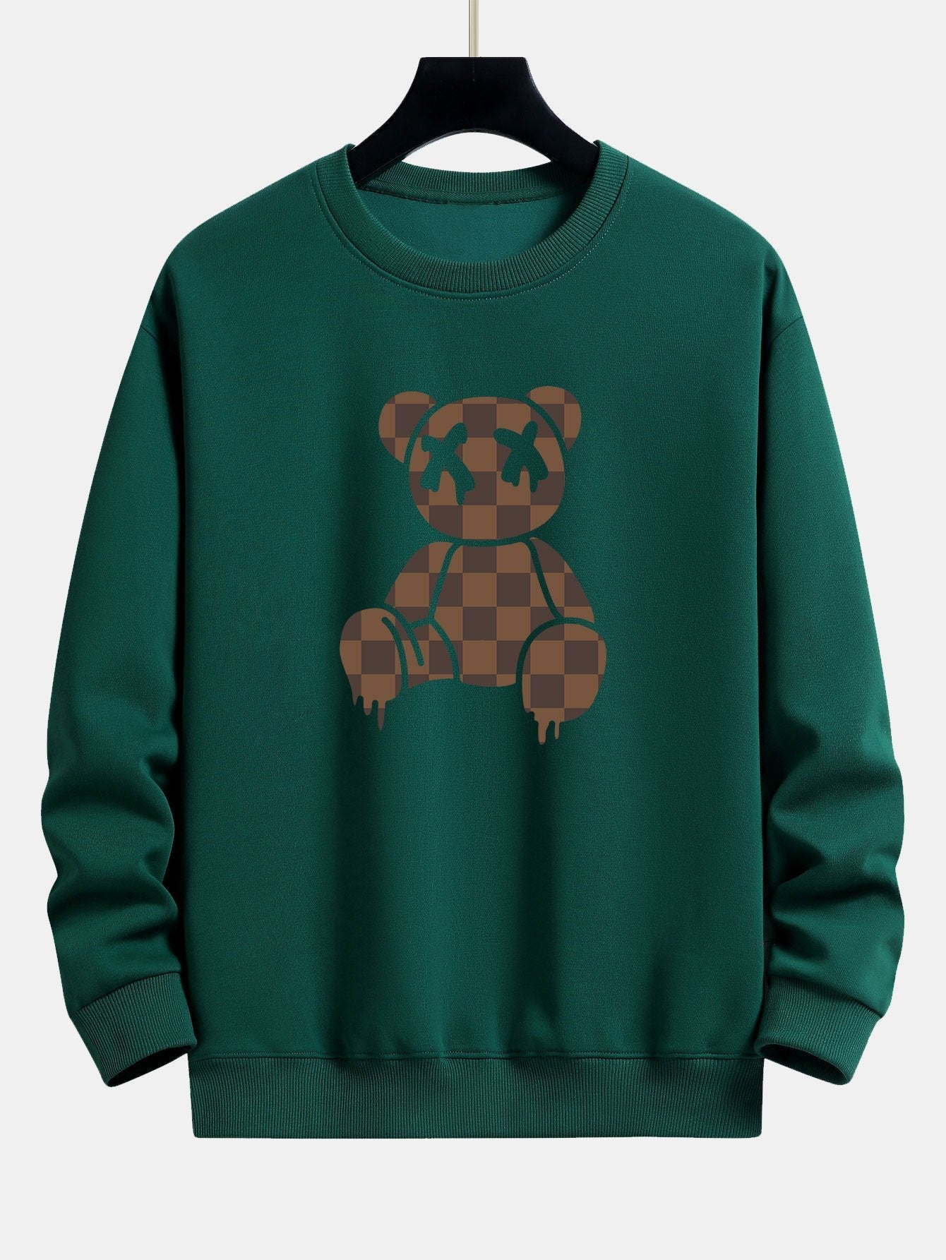 Checkerboard Dissolving Bear Print Relax Fit Sweatshirt