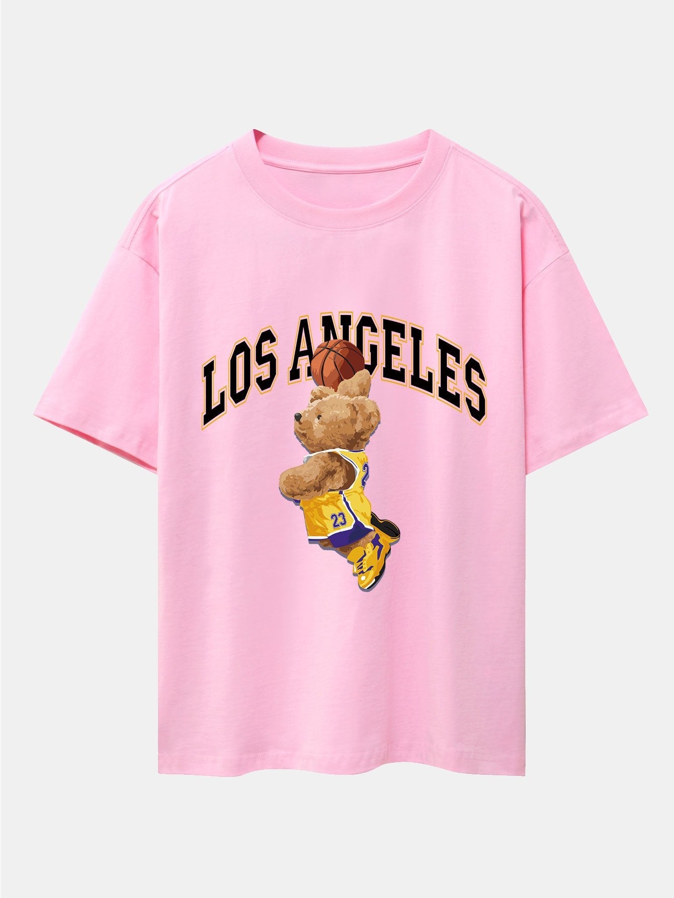 Los Angeles Basketball Bear Print Drop Shoulder Oversize T-Shirt