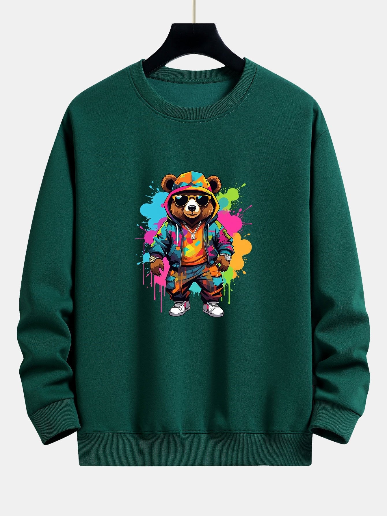 Splash Colorful Bear Print Relax Fit Sweatshirt