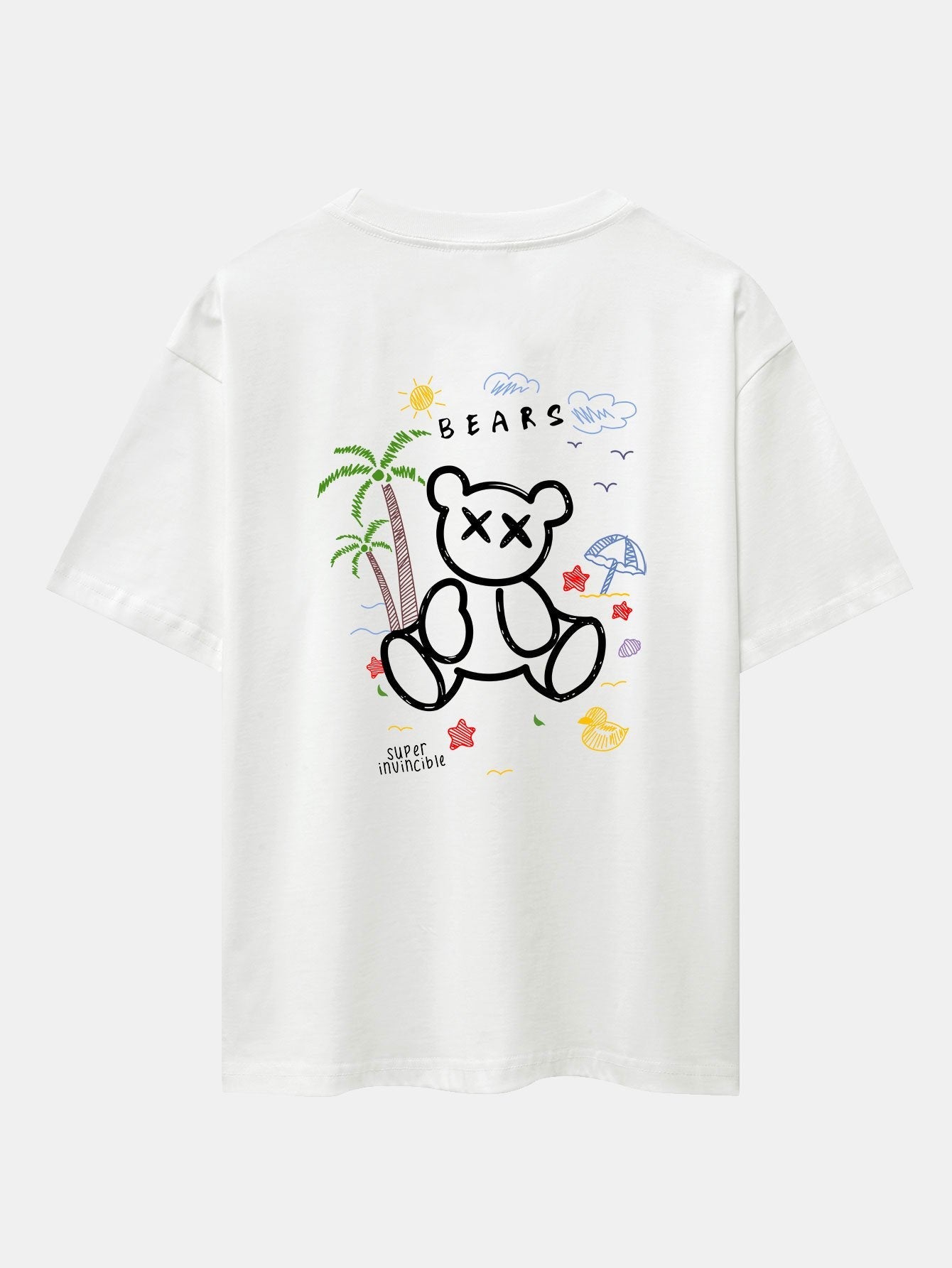 Bear On Vacation Print Drop Shoulder Oversize T-Shirt