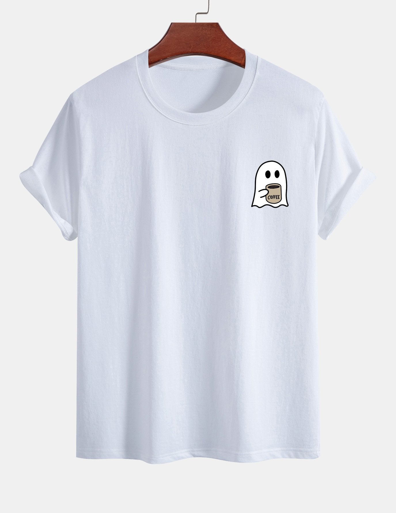 T-shirt en coton imprimé Ghost Drinking Coffee, coupe classique