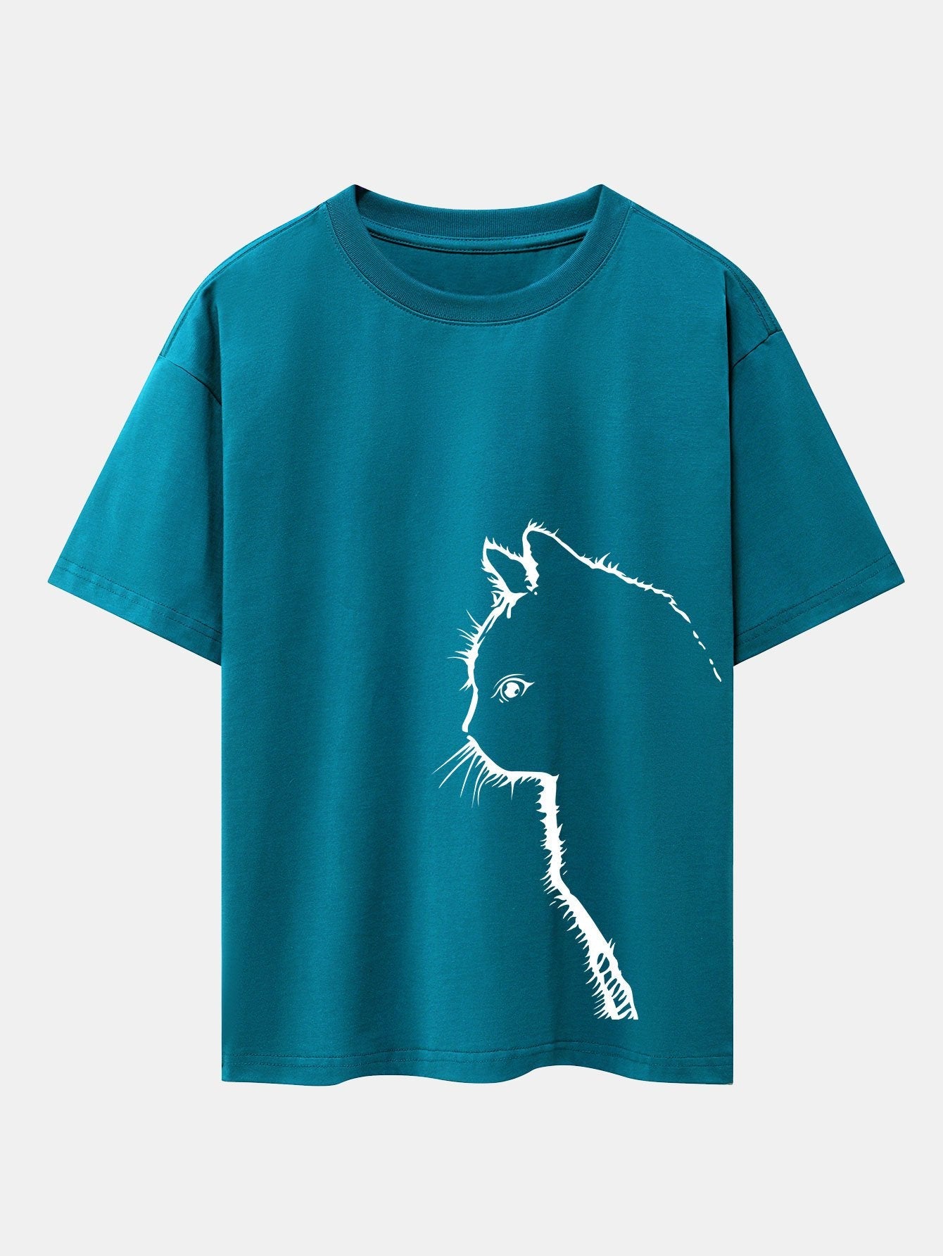 Cat Silhouette Print Drop Shoulder Oversize T-Shirt