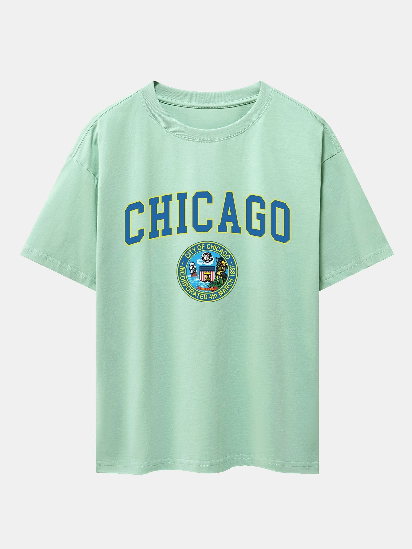 Chicago Coat Of Arms Print Drop Shoulder Oversize T-Shirt