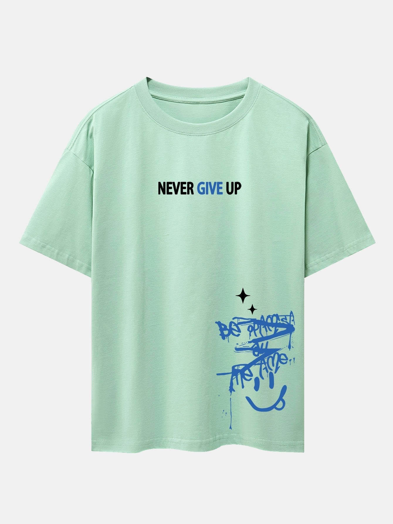 Never Give Up Smiley Face Print Drop Shoulder Oversize T-Shirt