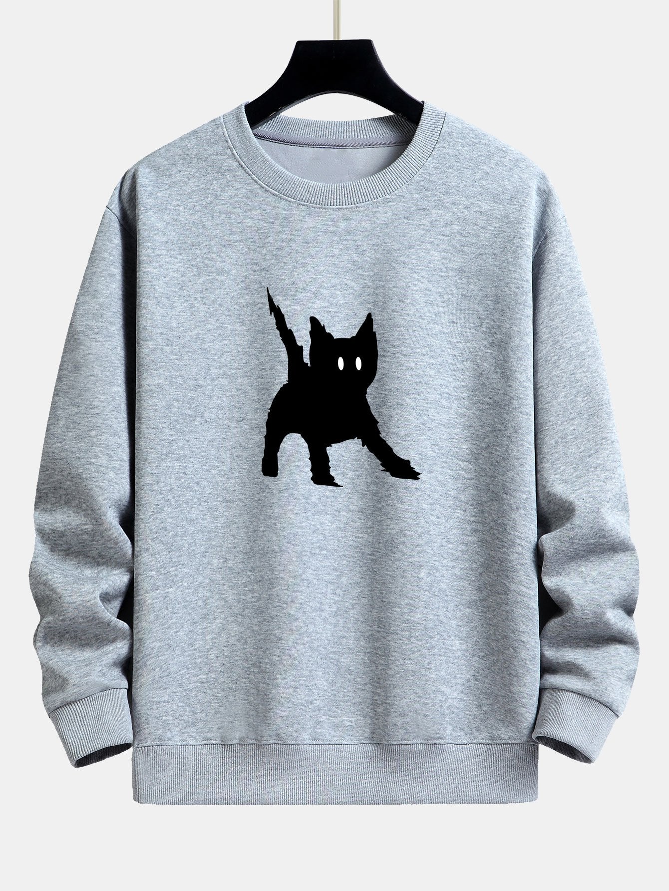 Sweat-shirt coupe décontractée à imprimé chat noir effrayé