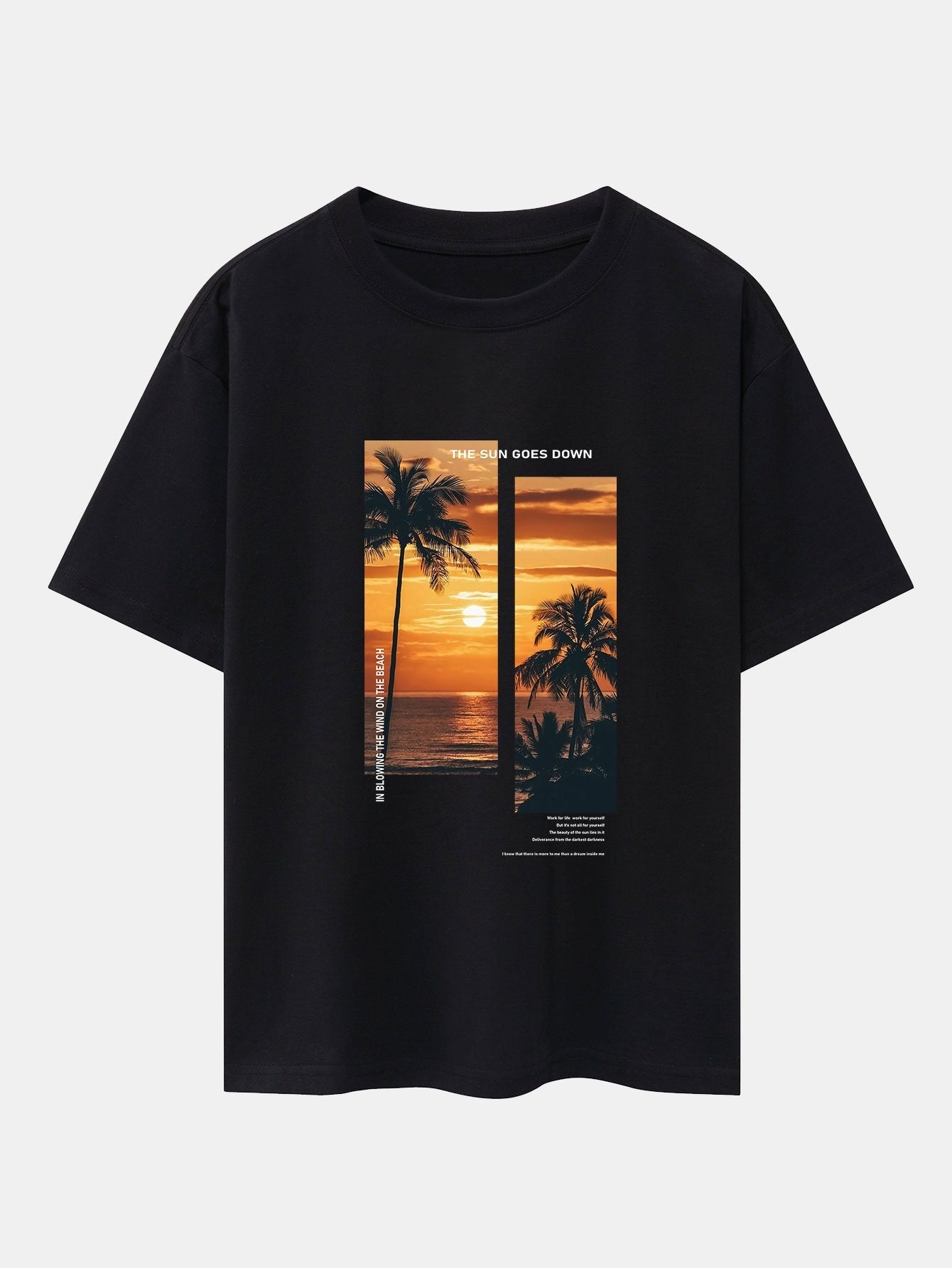 Palm Trees Beach Landscape Slogan Print Drop Shoulder Oversize T-Shirt