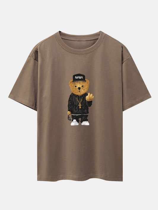 Hip Hop Bear Print Heavy Weight Oversize T-Shirt