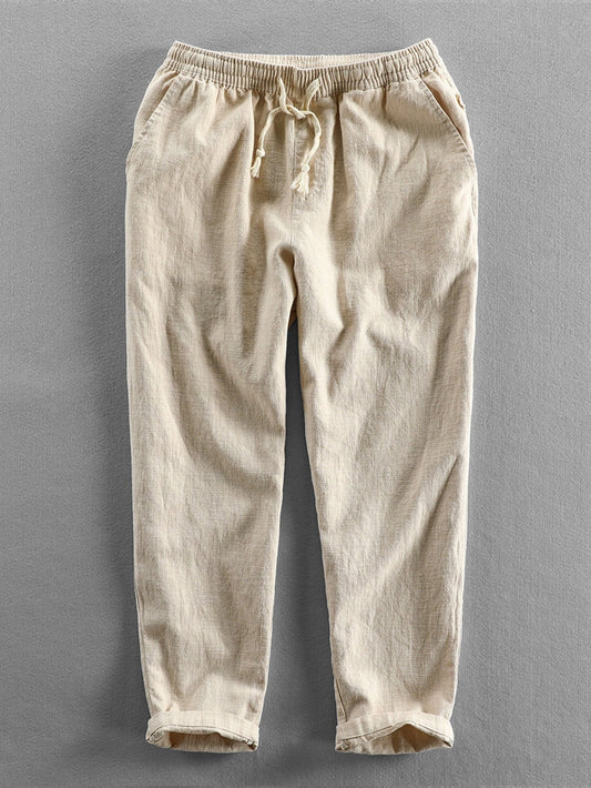 Linen Cotton Blend Cropped Pants