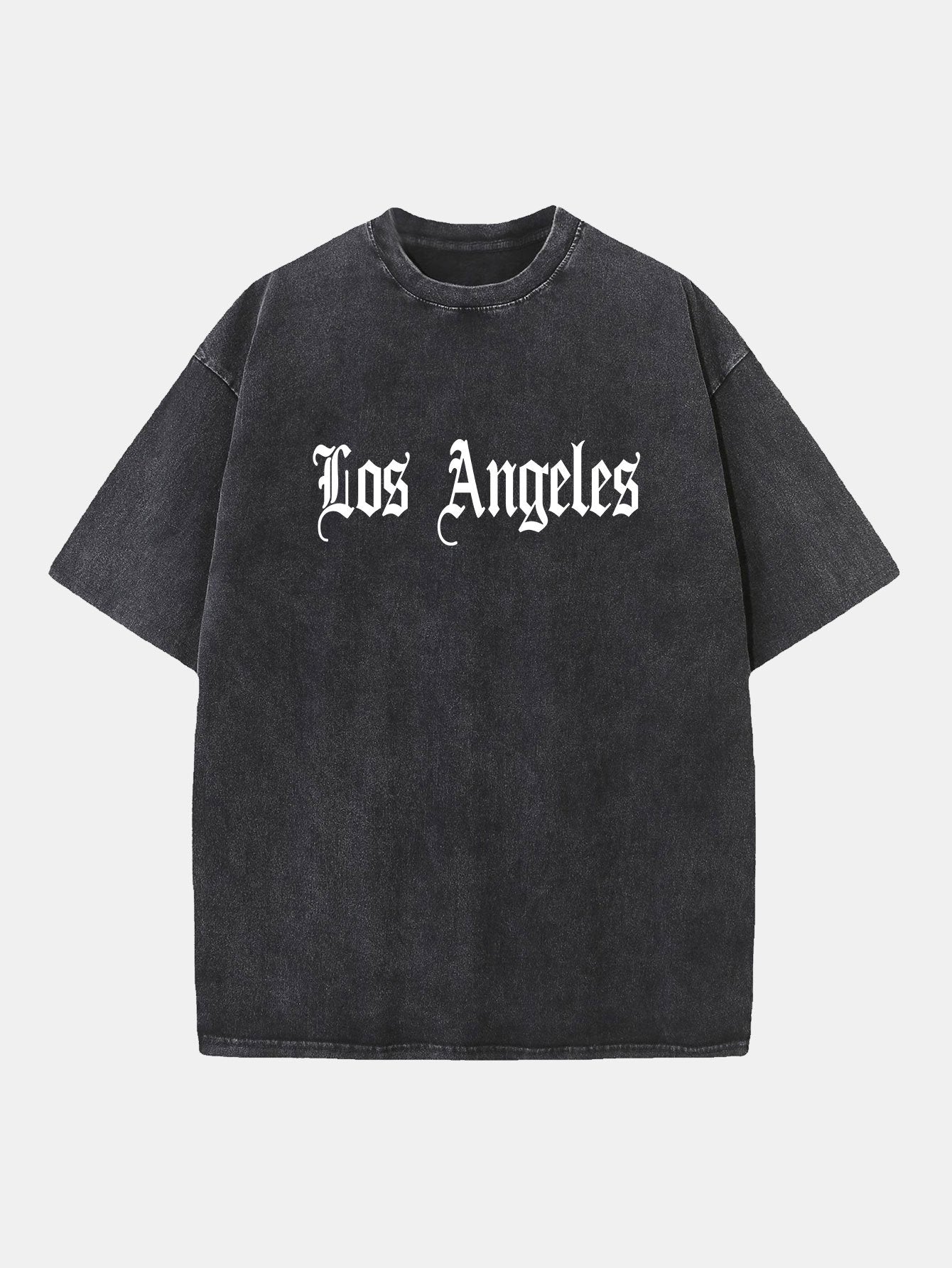 Los Angeles Gothic Print Washed Distressed Drop Shoulder T-Shirt