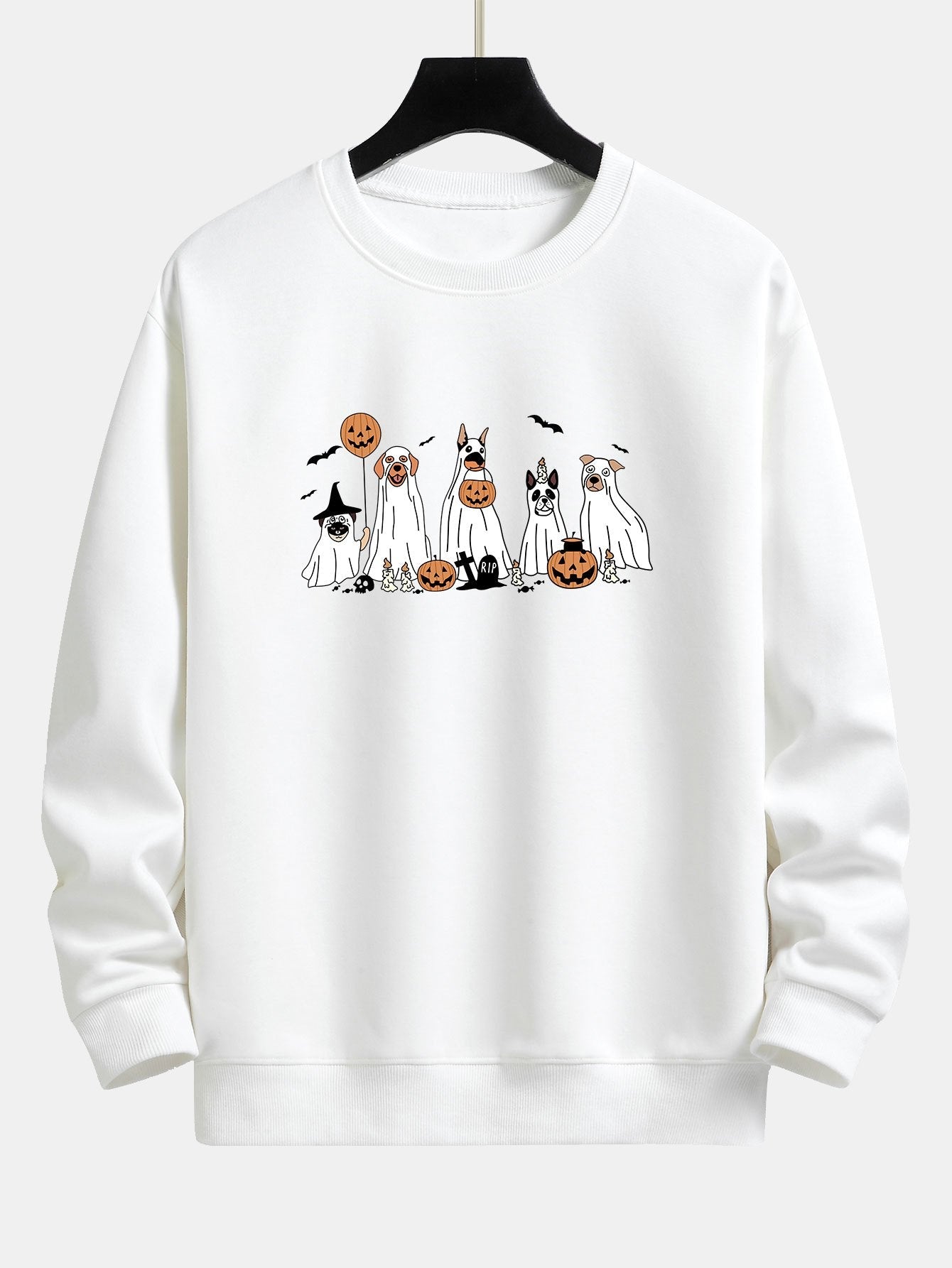 Sweat-shirt coupe décontractée à imprimé chien d'Halloween déguisé en fantôme