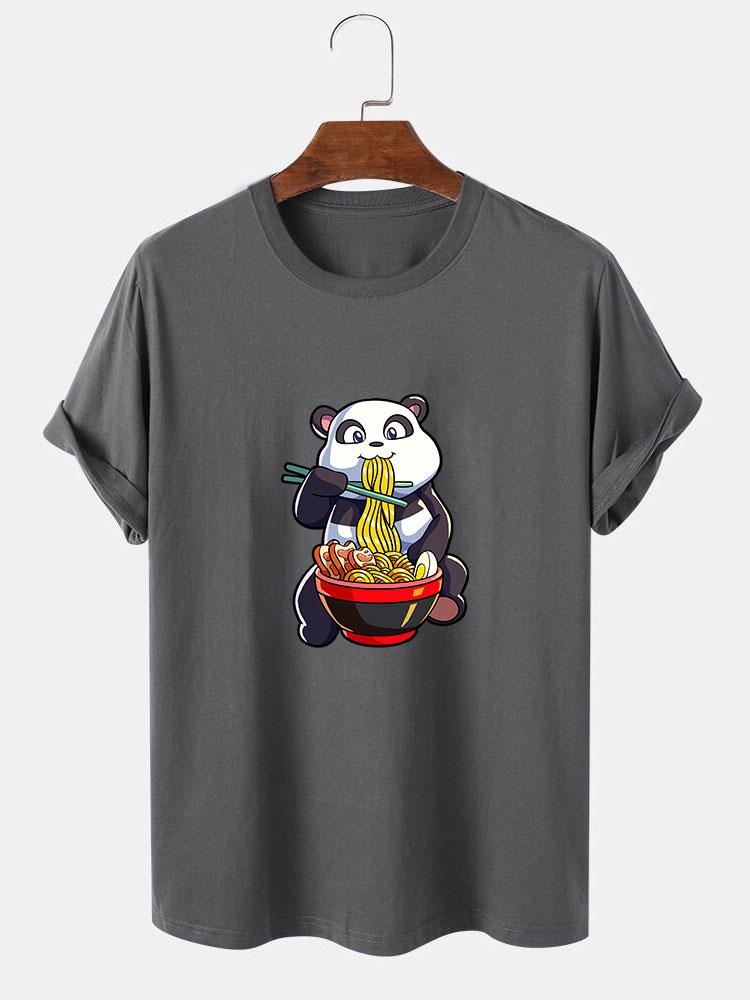 Panda Eating Ramen Print T-Shirt