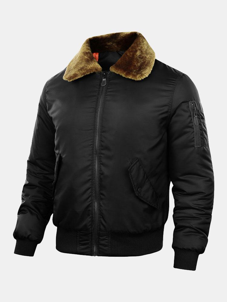 Quilted Lined Bomber Jacket With Faux Fur Collar