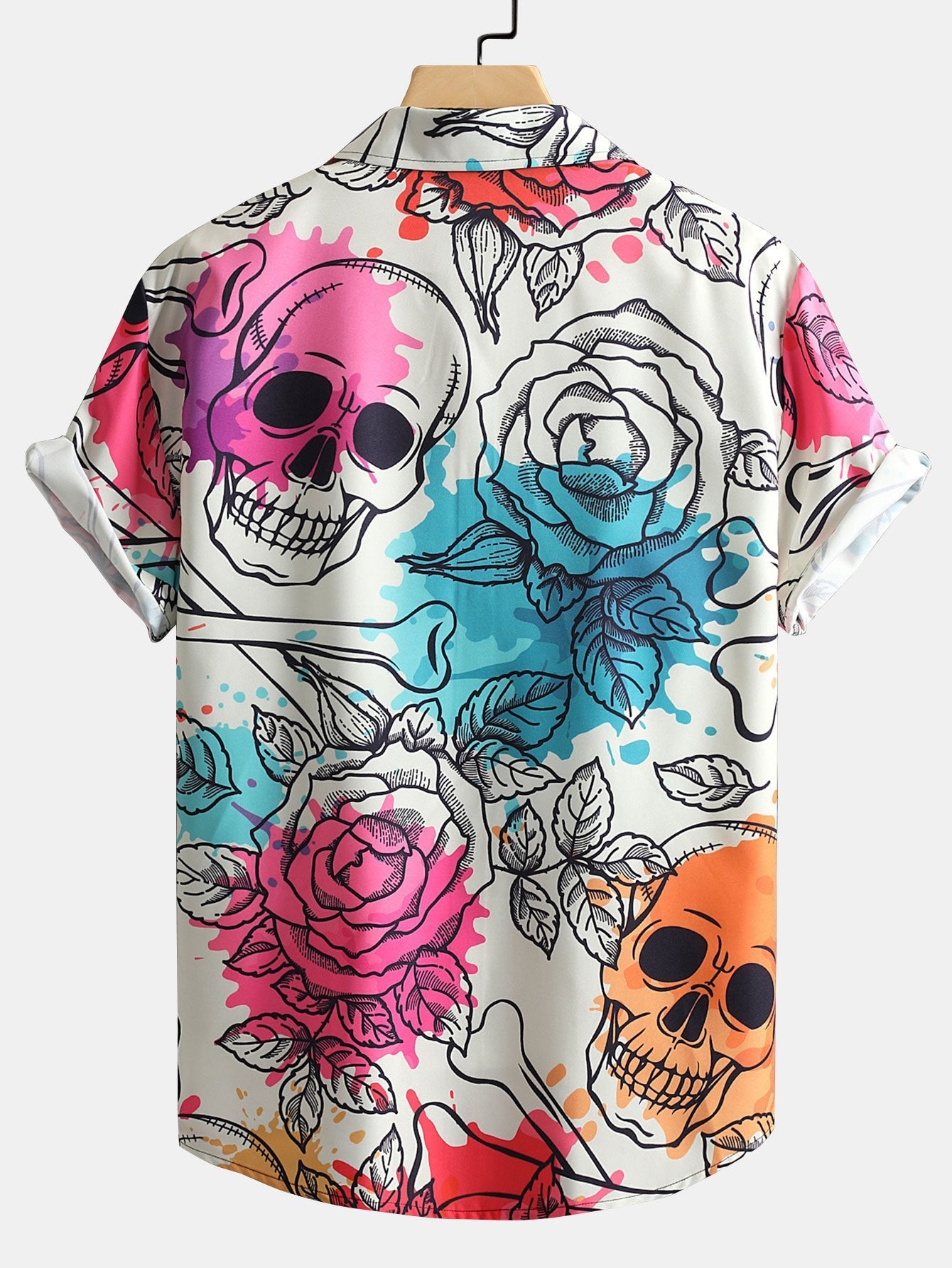 Chemise boutonnée à imprimé floral et tête de mort