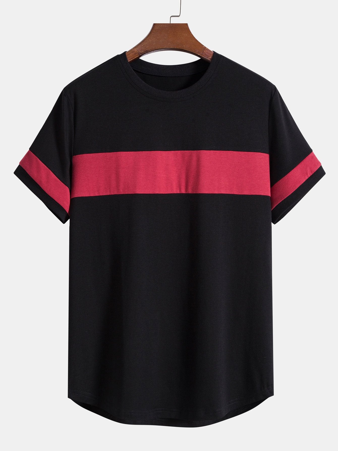 Color Block Patchwork Arc Hem T-Shirt