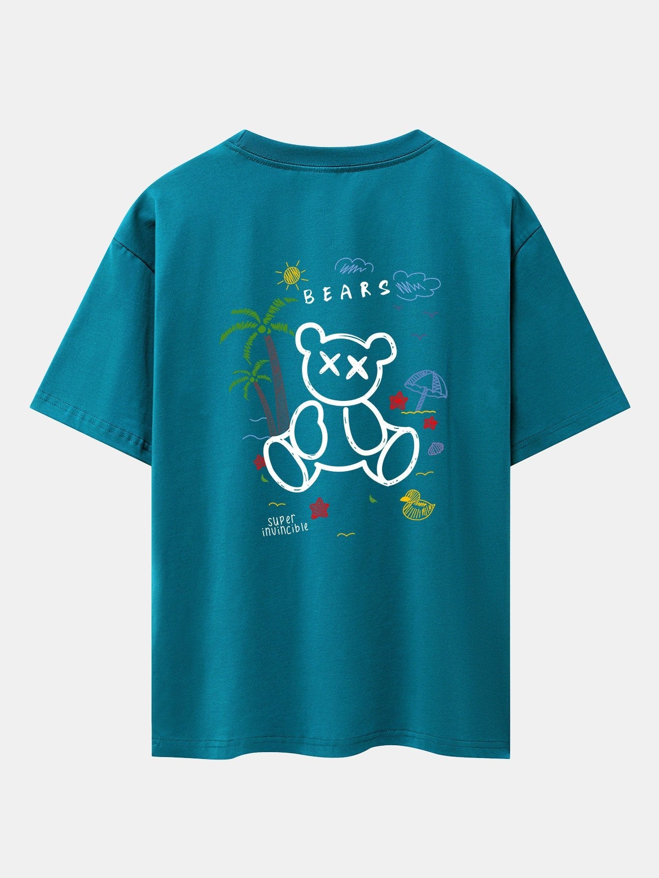 Bear On Vacation Print Drop Shoulder Oversize T-Shirt