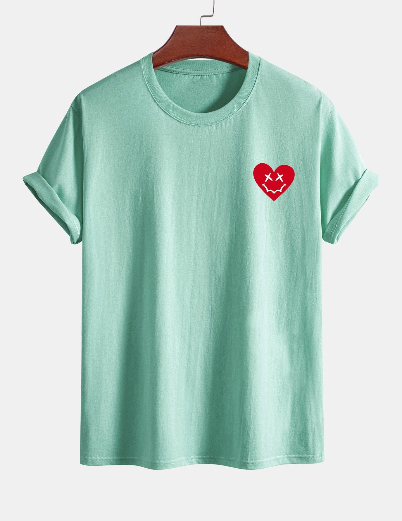 Regular Fit Heart Smiley Face Print Cotton T-Shirt