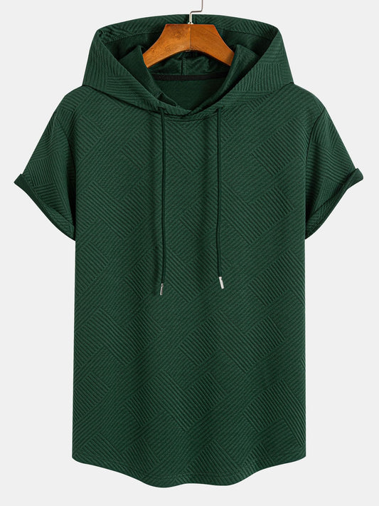 Striped Jacquard Hooded Arc Hem T-Shirt