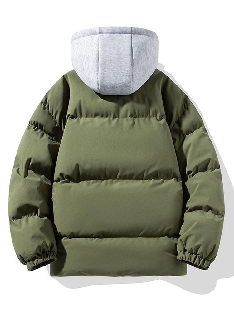 Contrast Detachable Hooded Puffer Coat