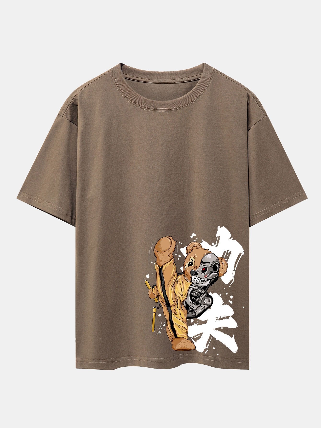 Kung Fu Bear Print Drop Shoulder Oversize T-Shirt