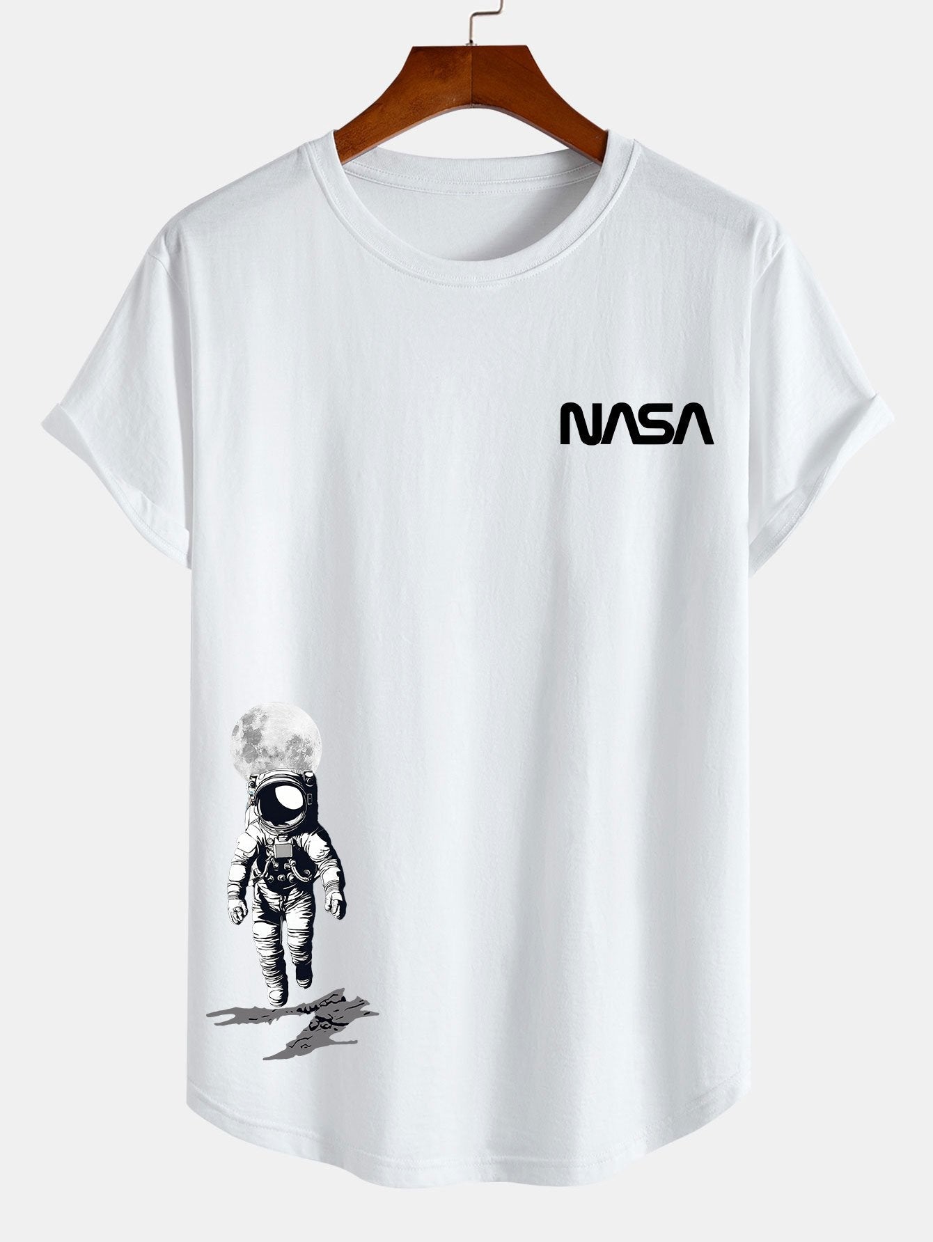 NASA Astronaut Print Cotton Arc Hem T-Shirt