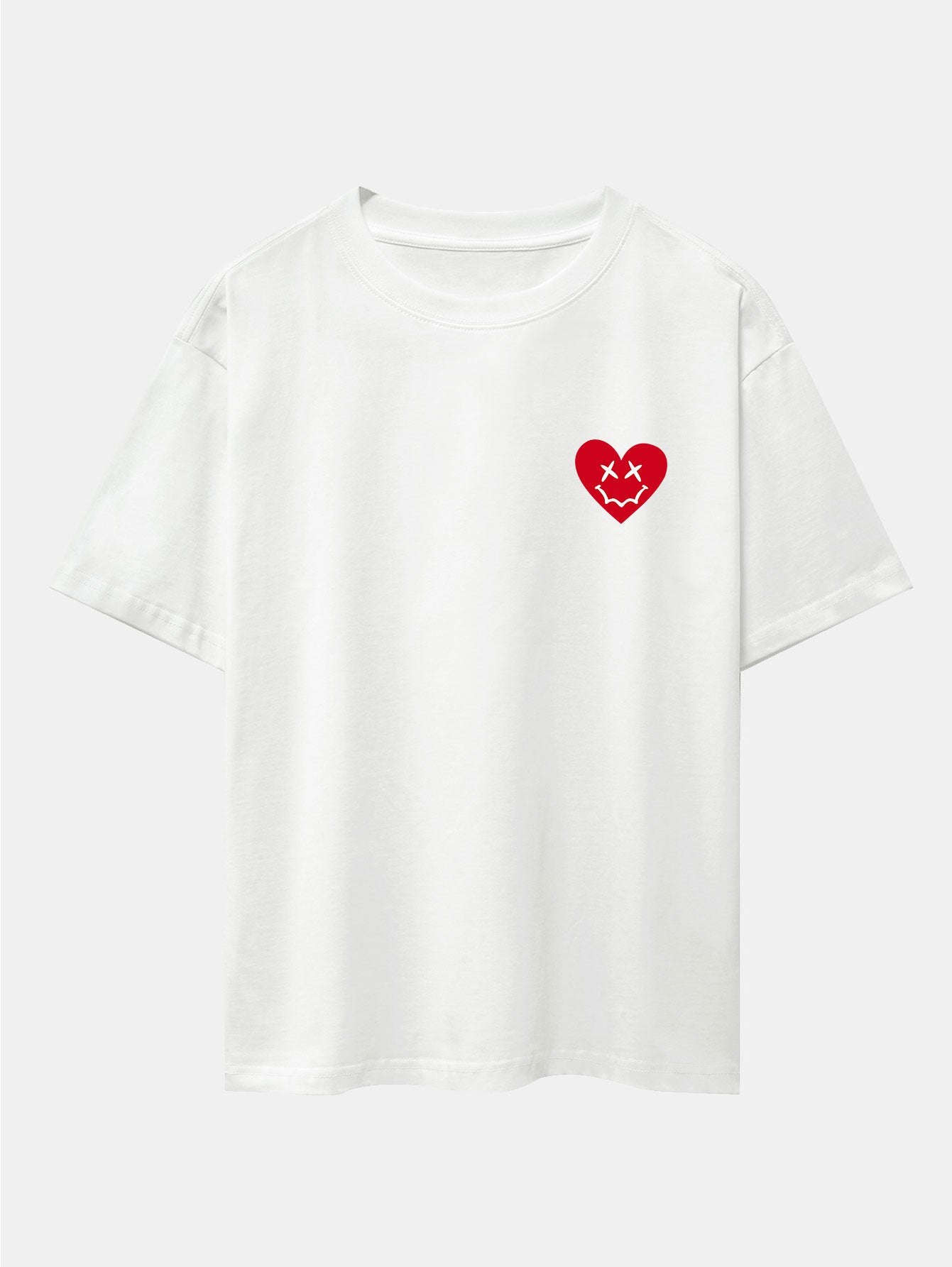 Smiley Heart Print Drop Shoulder Oversize T-Shirt