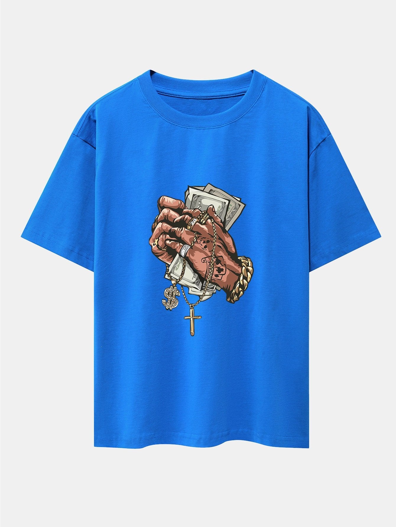 Hand Holding Cash Print Drop Shoulder Oversize T-Shirt